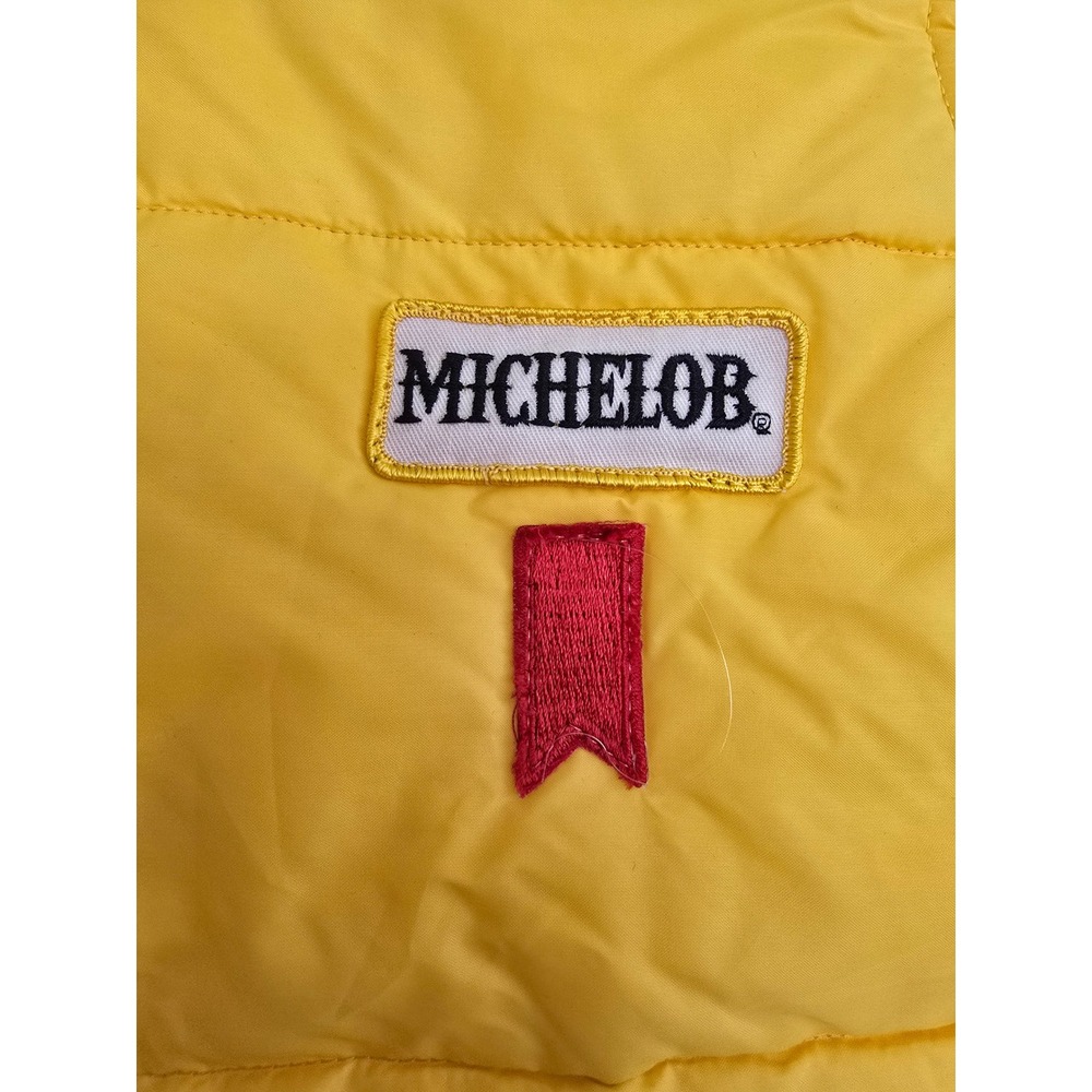 Vtg Michelob Puffer Vest Mens Large Yellow Quilted Sleeveless Full Snap Workwear - Picture 2 of 5
